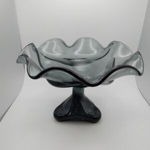 Vintage Viking Glass Charcoal Gray Epic 3 Footed Compote